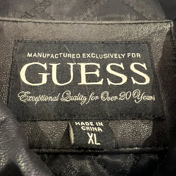 GUESS Black Leather Jacket Car Coat Size XL - Picture 5 of 11